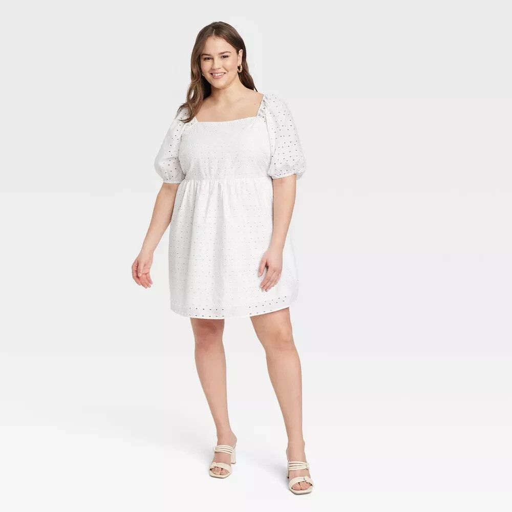 A New Day White Eyelet Puff Sleeve Mini Dress - Size 1X - NEW with tags
